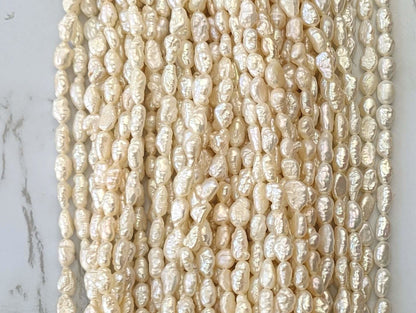 White Freshwater Pearl 6x4mm Biwa Sticks