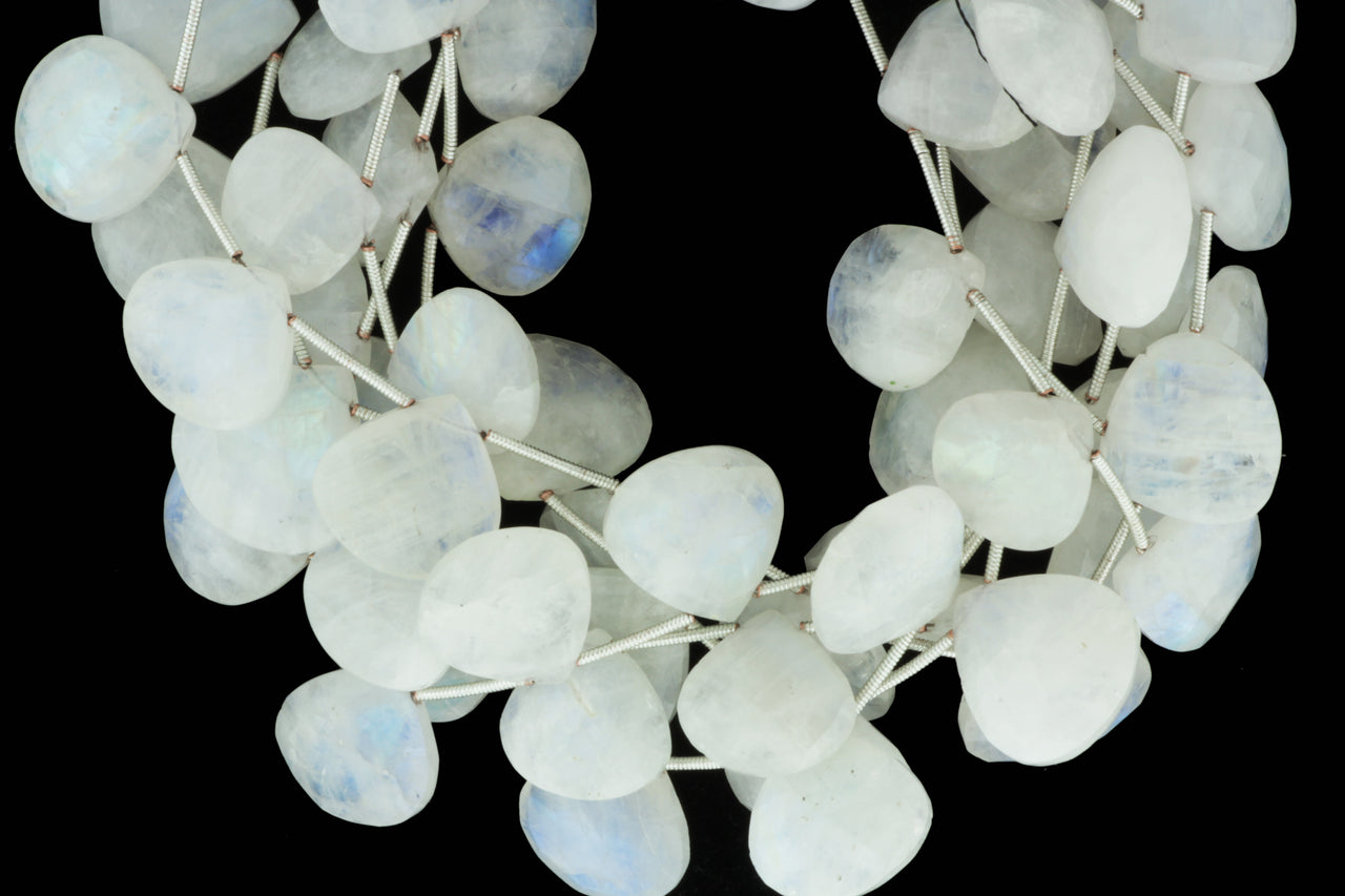 Blue Rainbow Moonstone 15mm Faceted Heart Shaped Briolettes