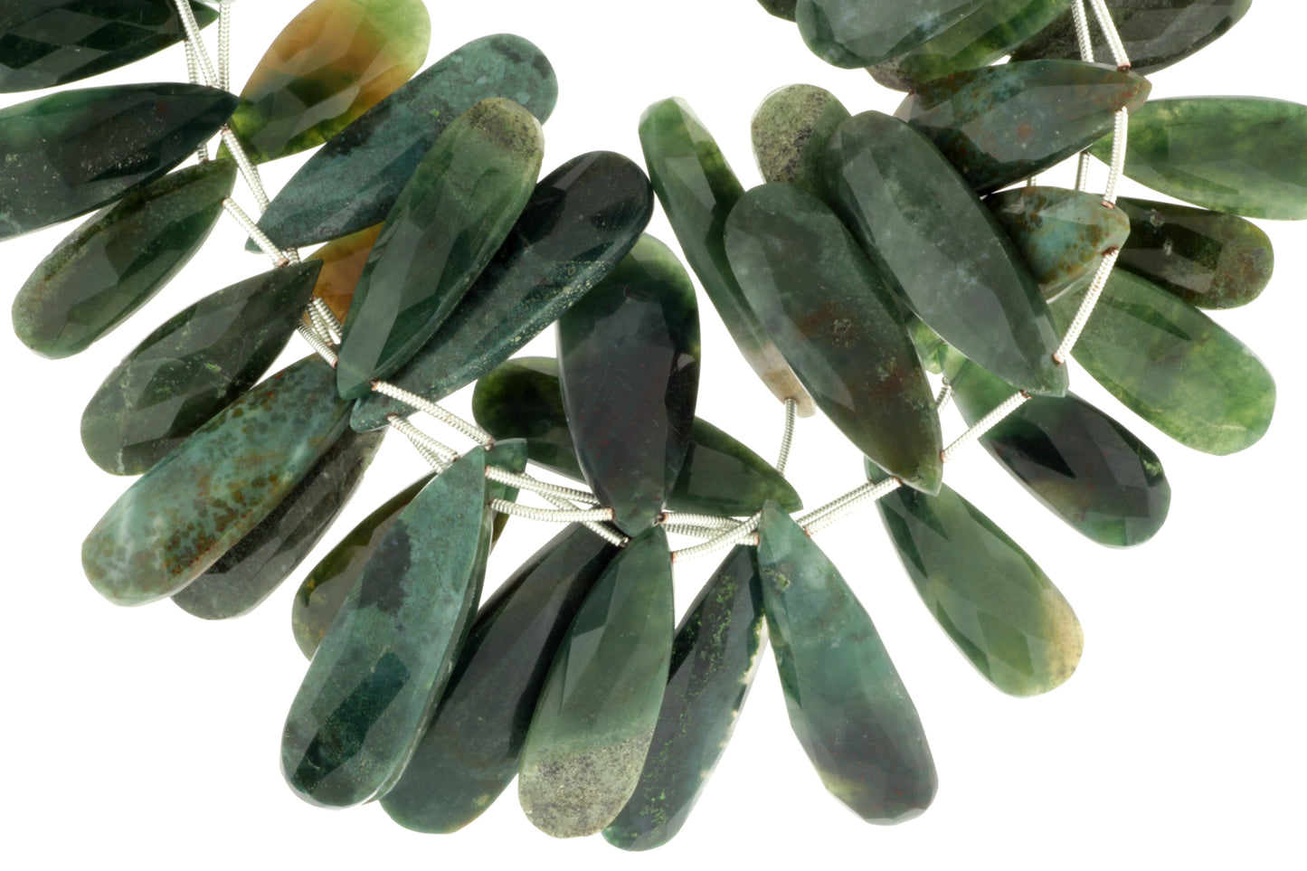 Green Moss Agate 25x11mm Faceted Pear Shaped Briolettes