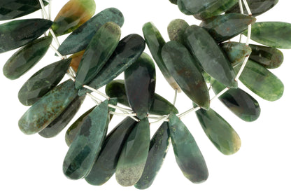 Green Moss Agate 25x11mm Faceted Pear Shaped Briolettes