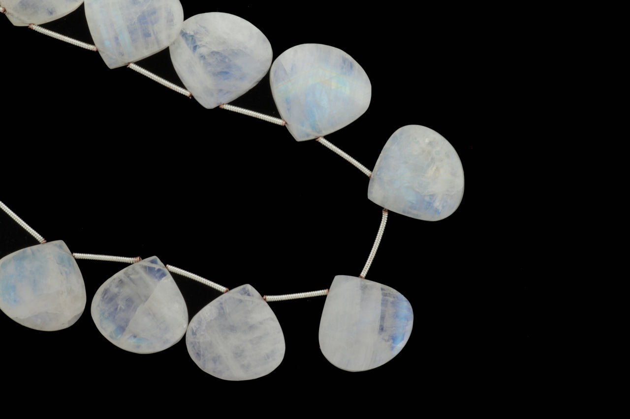 Blue Rainbow Moonstone 18mm Faceted Heart Shaped Briolettes