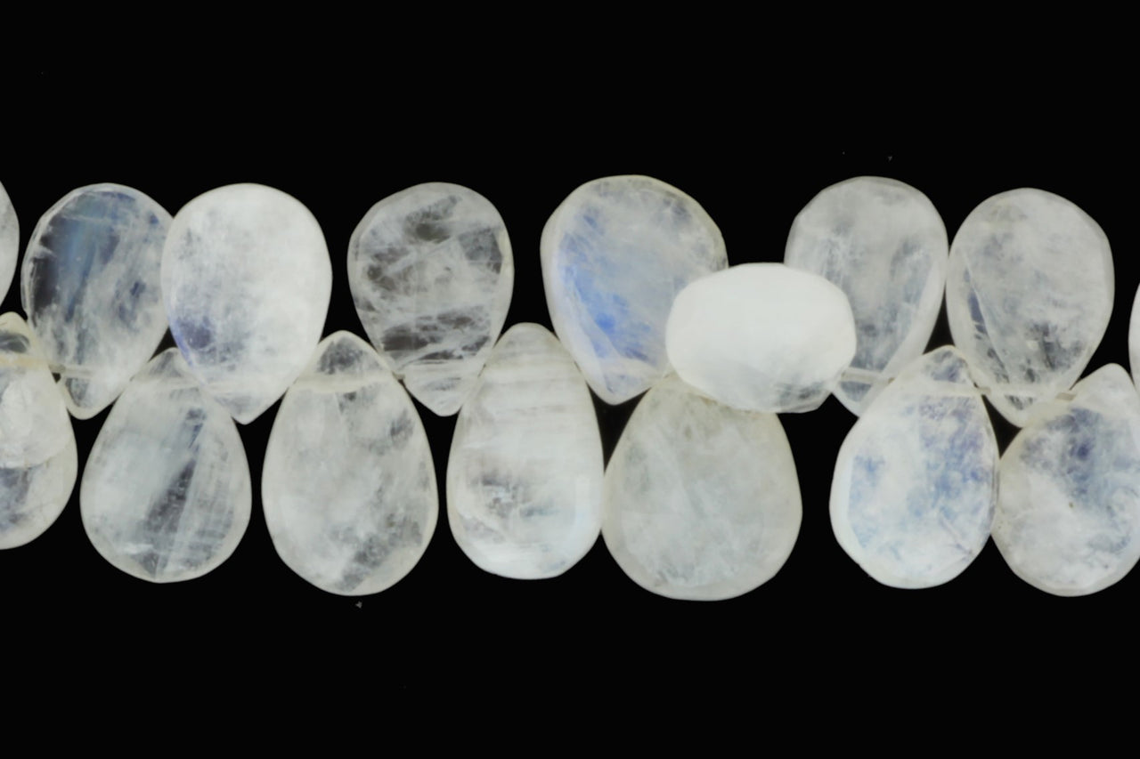 Blue Rainbow Moonstone 11x7mm Faceted Pear Shaped Briolettes
