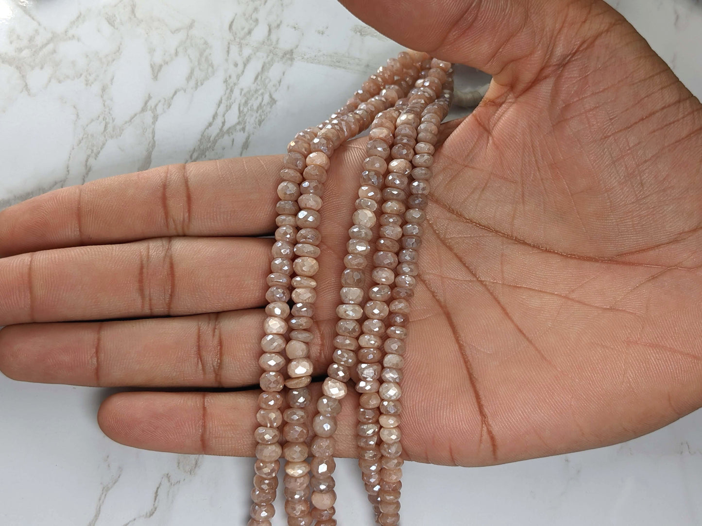 Coated Peach Moonstone 6mm Faceted Rondelles