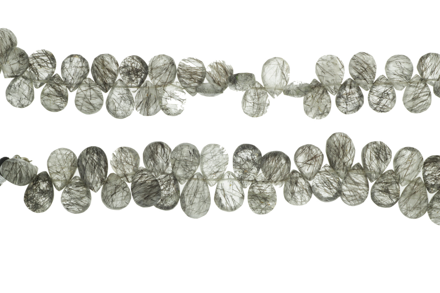 Black Tourmalinated Quartz 12x8mm Faceted Pear Shaped Briolettes