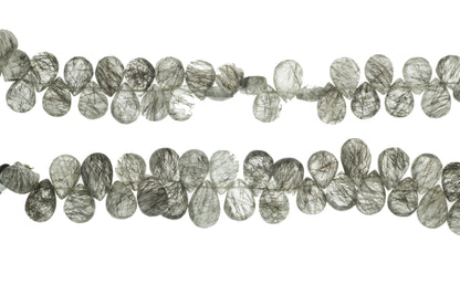 Black Tourmalinated Quartz 12x8mm Faceted Pear Shaped Briolettes