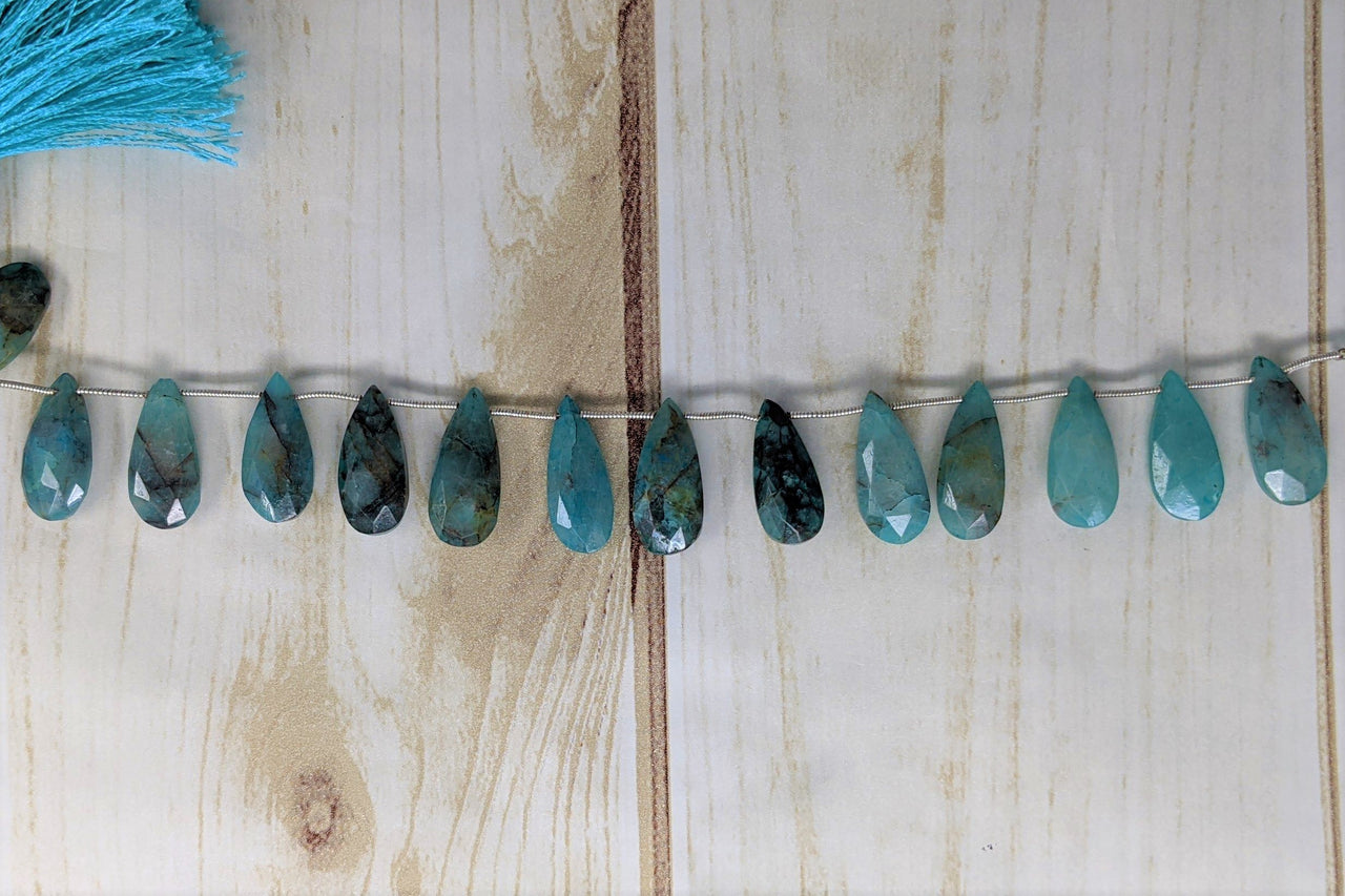 Blue Green Chrysocolla 18x10mm Faceted Pear Shaped Briolettes