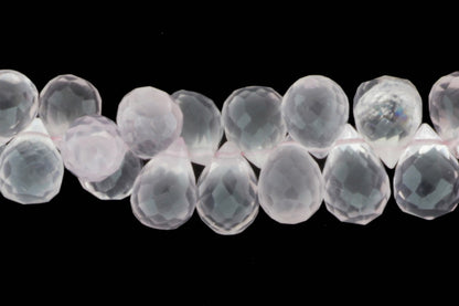 Pink Rose Quartz 8x6mm Faceted Teardrop Briolettes