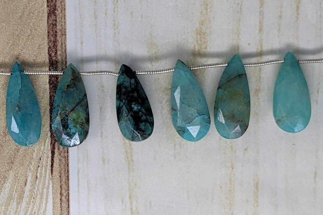 Blue Green Chrysocolla 18x10mm Faceted Pear Shaped Briolettes