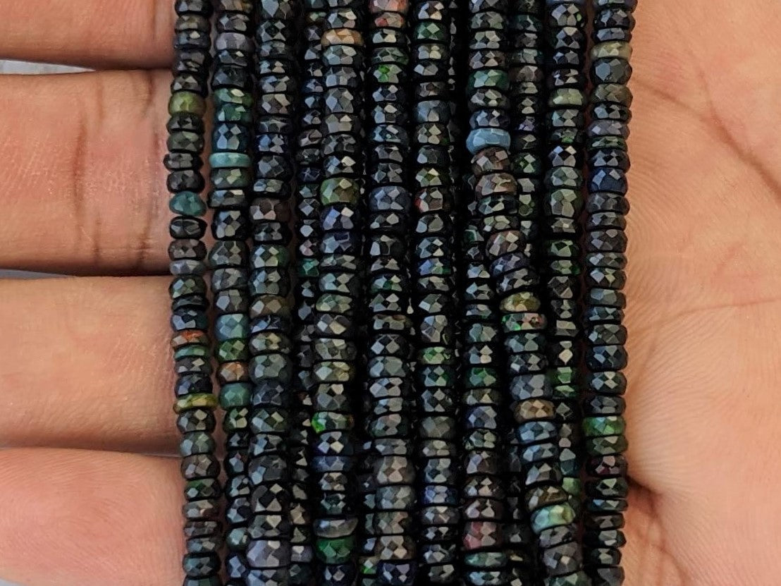 Black Ethiopian Opal 4.5mm Faceted Rondelles