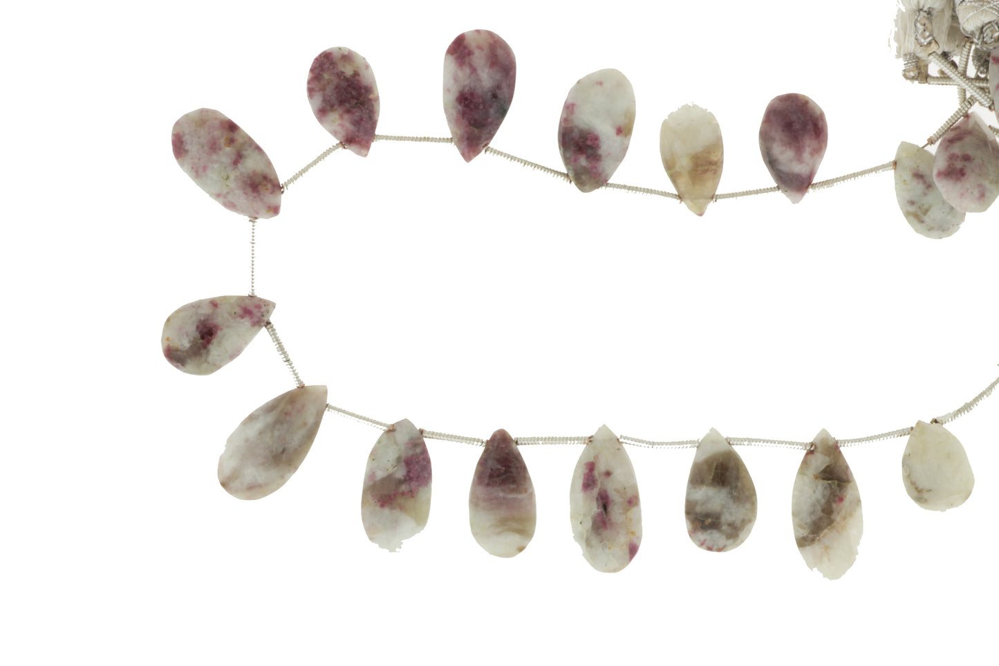 White and Red Ruby Zoisite 16x8mm Faceted Pear Shaped Briolettes