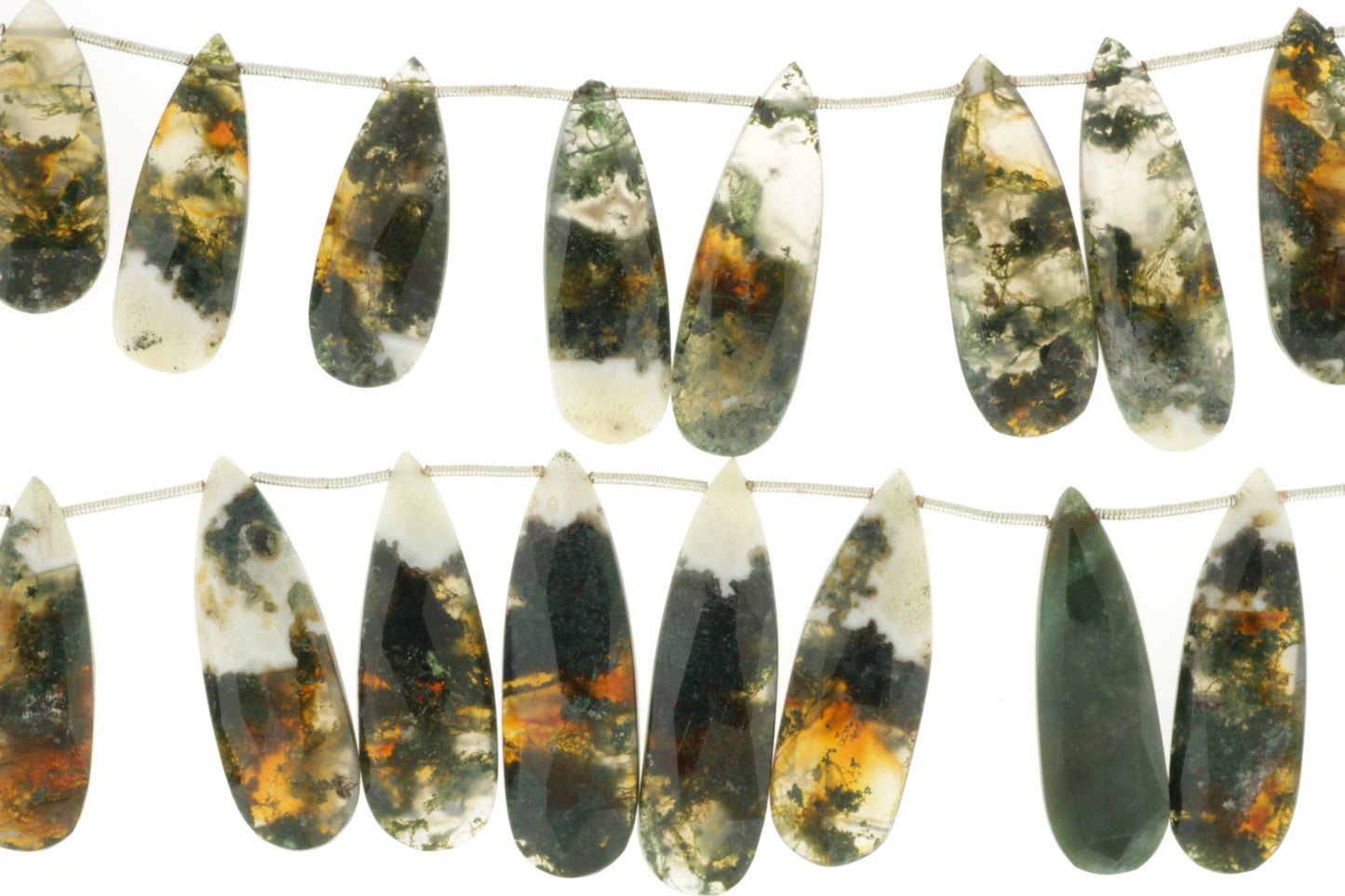 Green Moss Agate 30x12mm Faceted Pear Shaped Briolettes