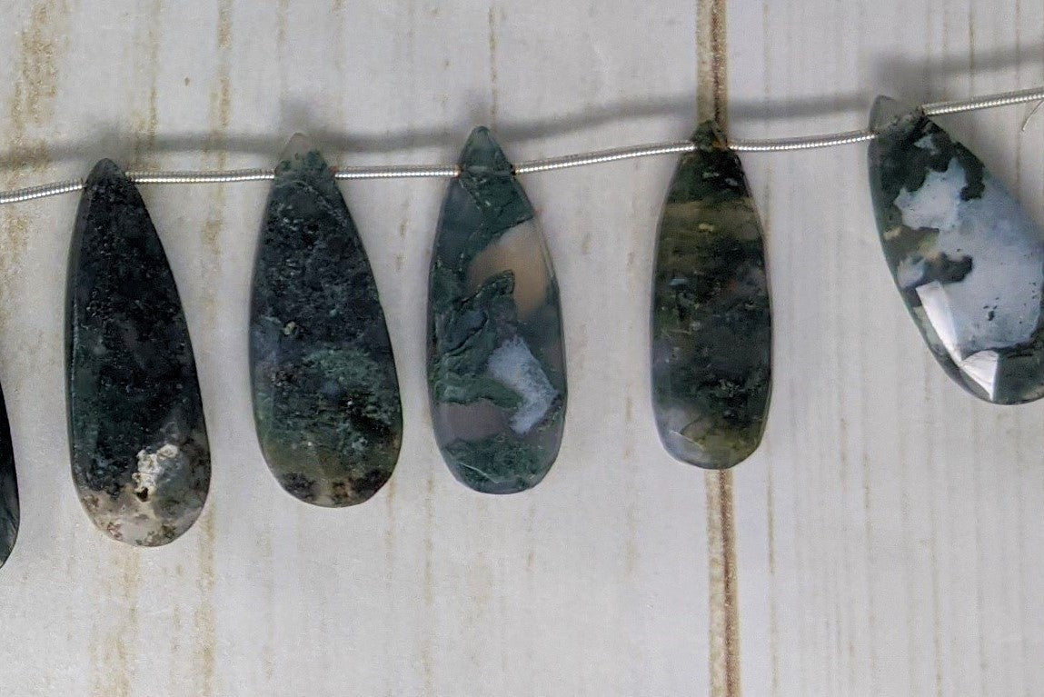 Green Moss Agate 25x12mm Faceted Pear Shaped Briolettes