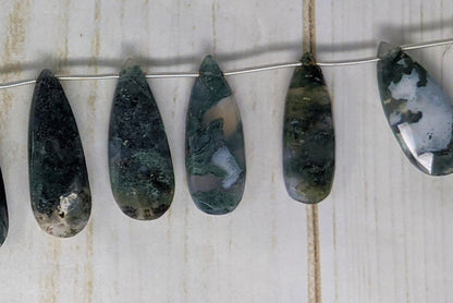 Green Moss Agate 25x12mm Faceted Pear Shaped Briolettes