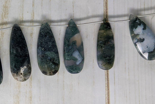 Green Moss Agate 25x12mm Faceted Pear Shaped Briolettes
