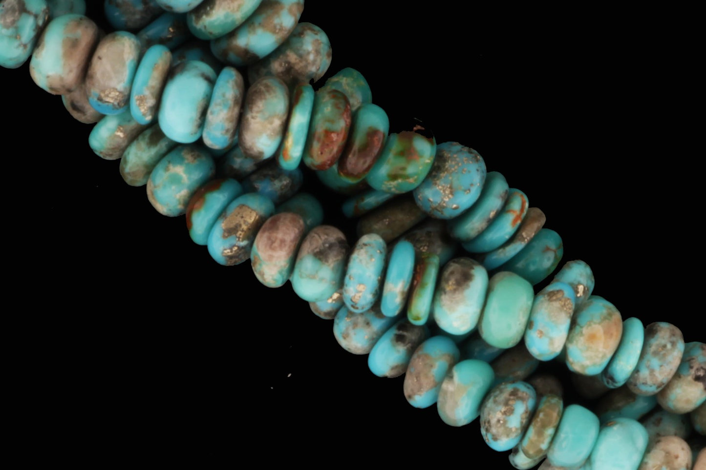 Natural Blue and Black Turquoise 7mm Smooth Rondelles
