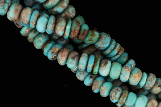 Natural Blue and Black Turquoise 7mm Smooth Rondelles