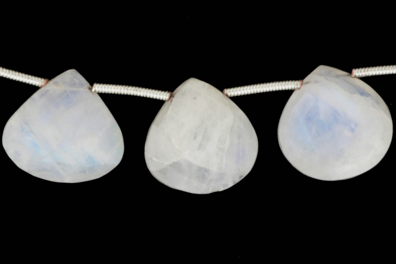 Blue Rainbow Moonstone 14mm Faceted Heart Shaped Briolettes