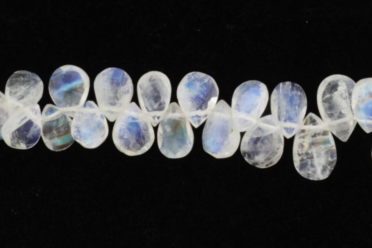 Blue Rainbow Moonstone 8x5mm Faceted Pear Shaped Briolettes
