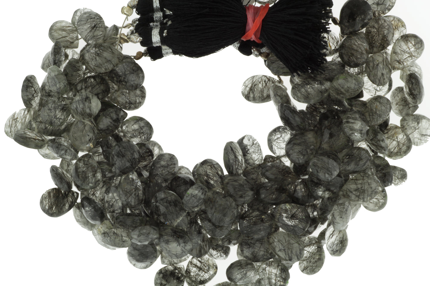 Black Tourmalinated Quartz 12x8mm Faceted Pear Shaped Briolettes