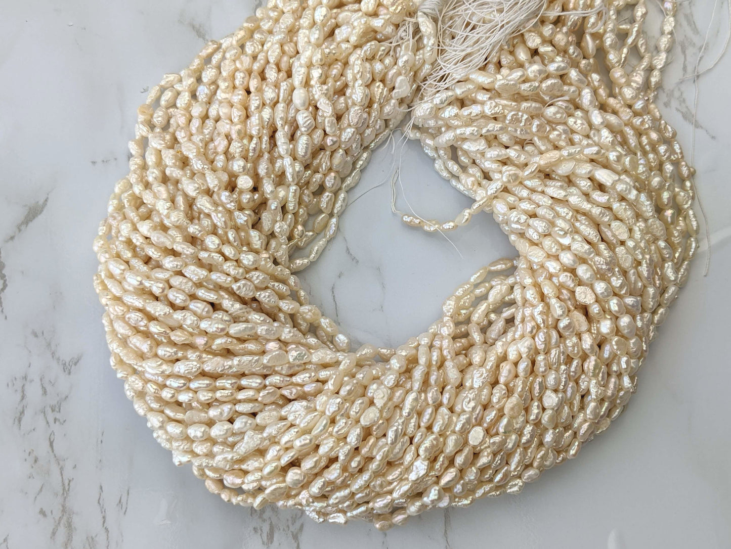 White Freshwater Pearl 6x4mm Biwa Sticks