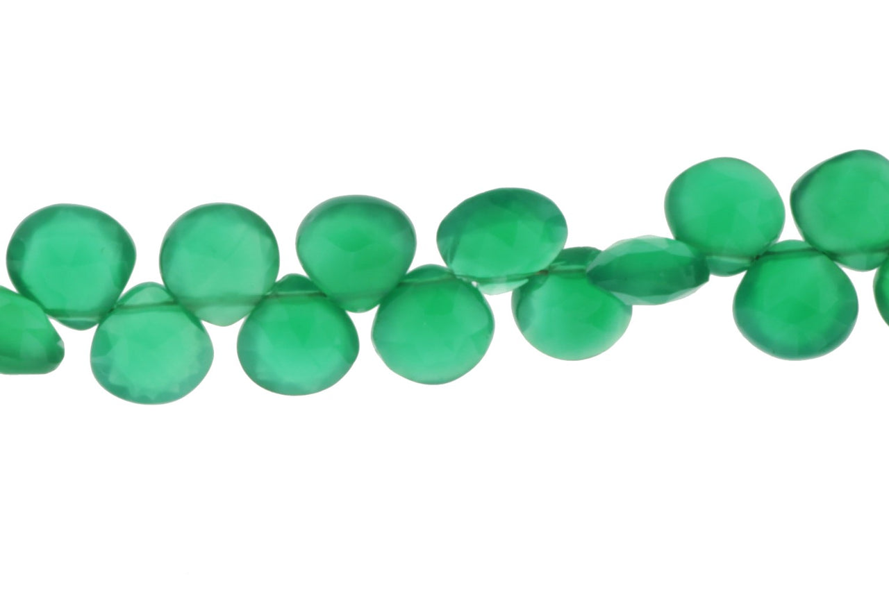 Green Onyx 8mm Faceted Heart Shaped Briolettes