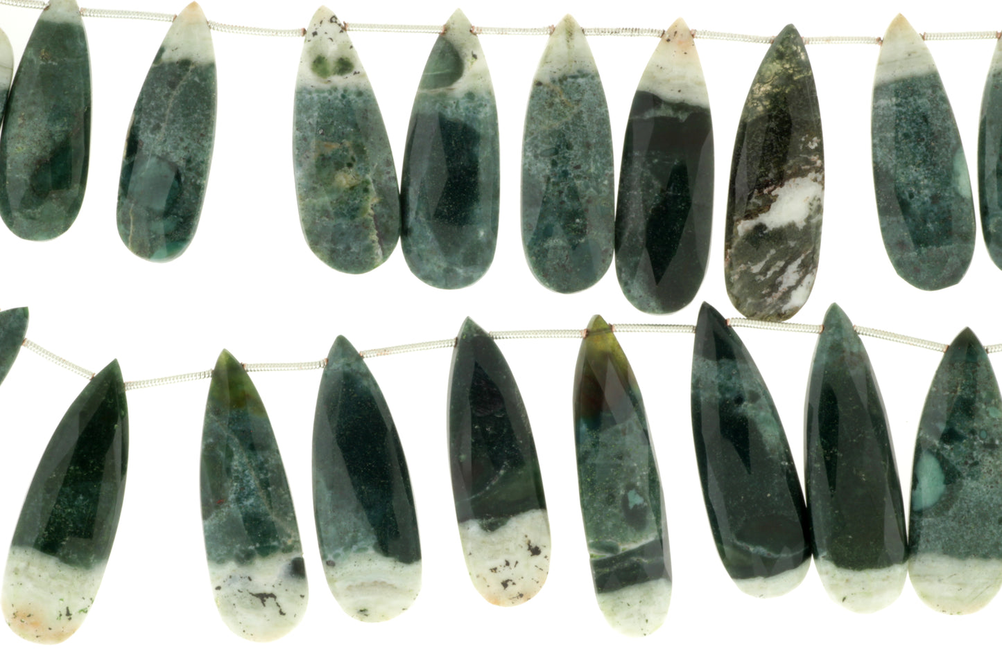 Green Moss Agate 30x12mm Faceted Pear Shaped Briolettes