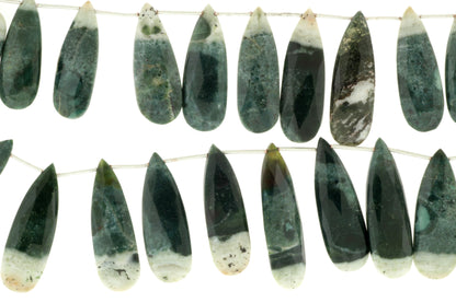 Green Moss Agate 30x12mm Faceted Pear Shaped Briolettes