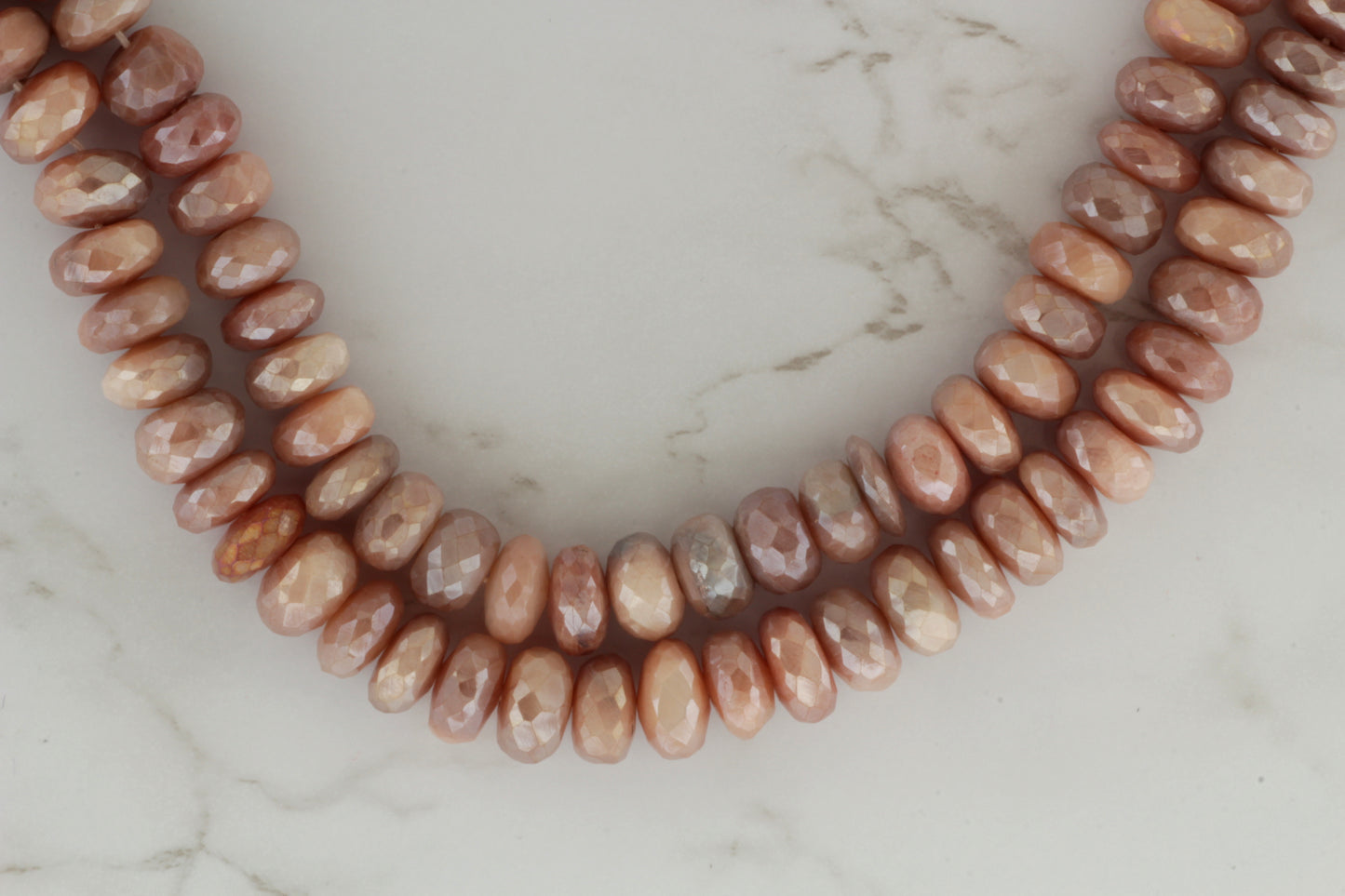 Coated Peach Moonstone 10mm Faceted Rondelles