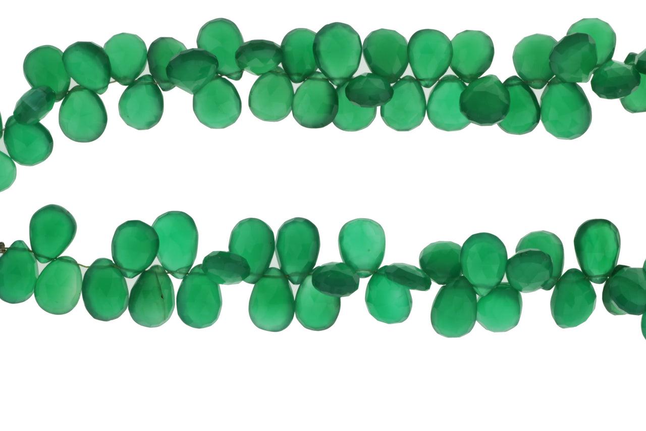 Green Onyx 12x8mm Faceted Pear Shaped Briolettes