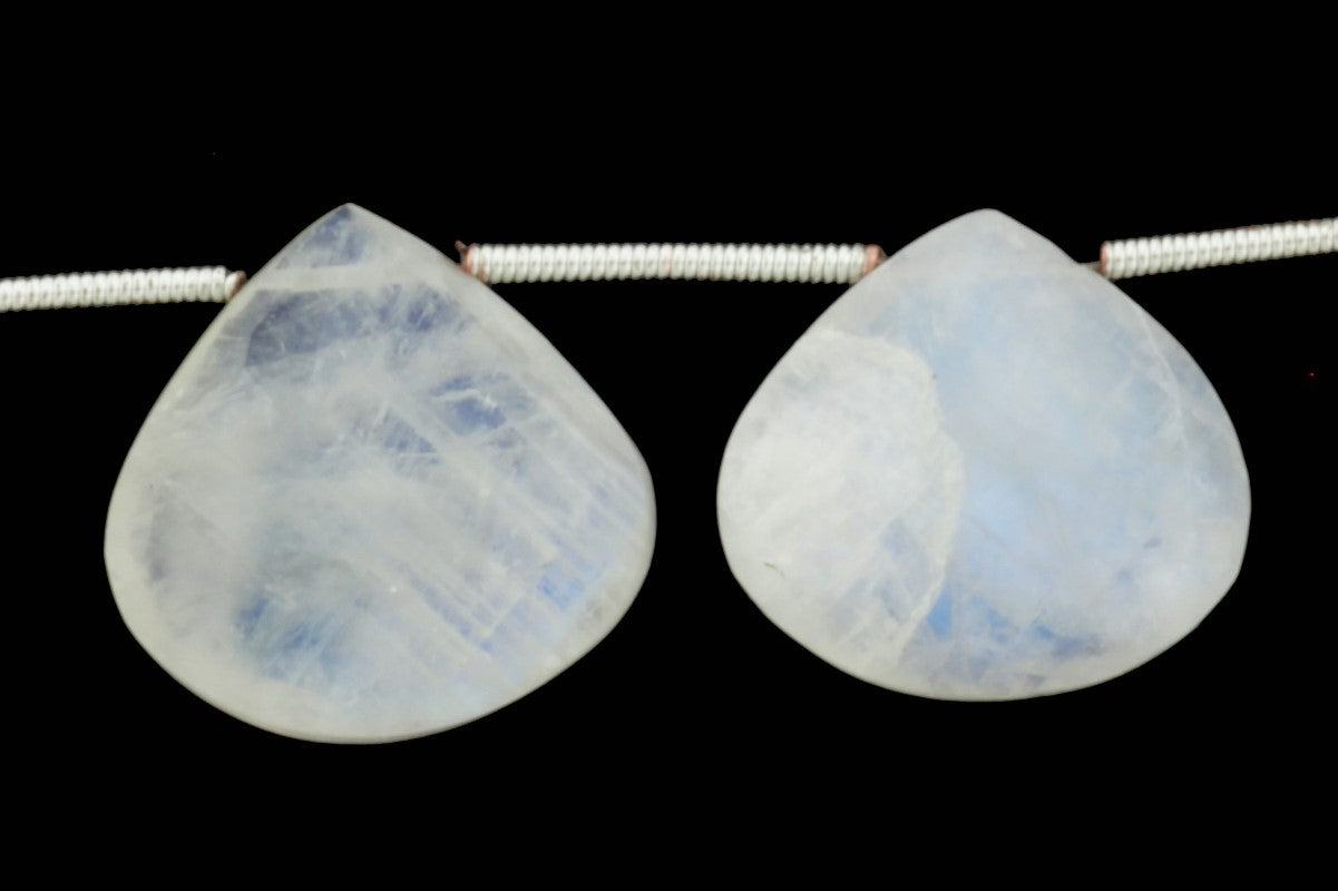 Blue Rainbow Moonstone 15mm Faceted Heart Shaped Briolettes