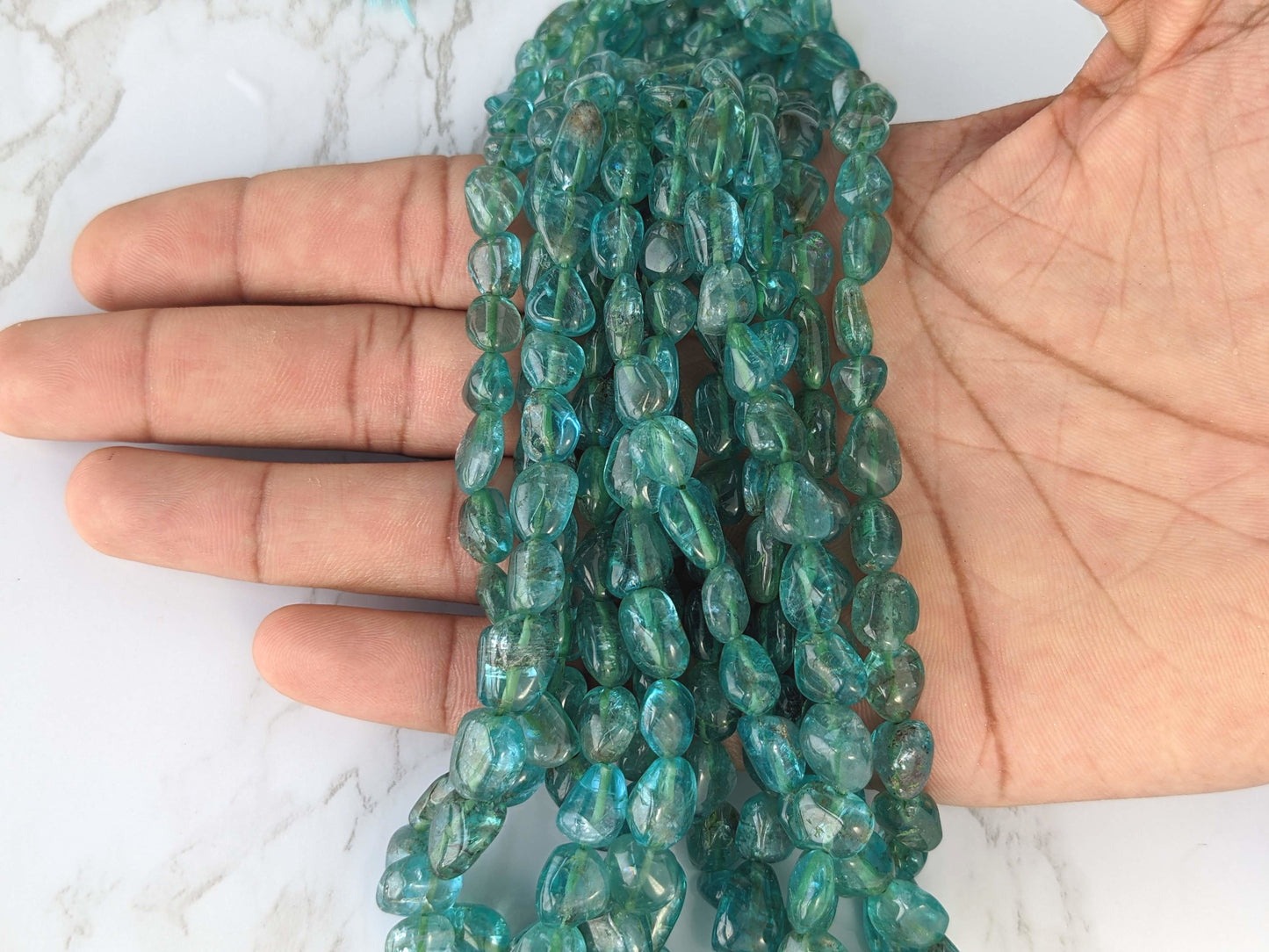 Sea Blue Apatite 8x6mm Smooth Nuggets