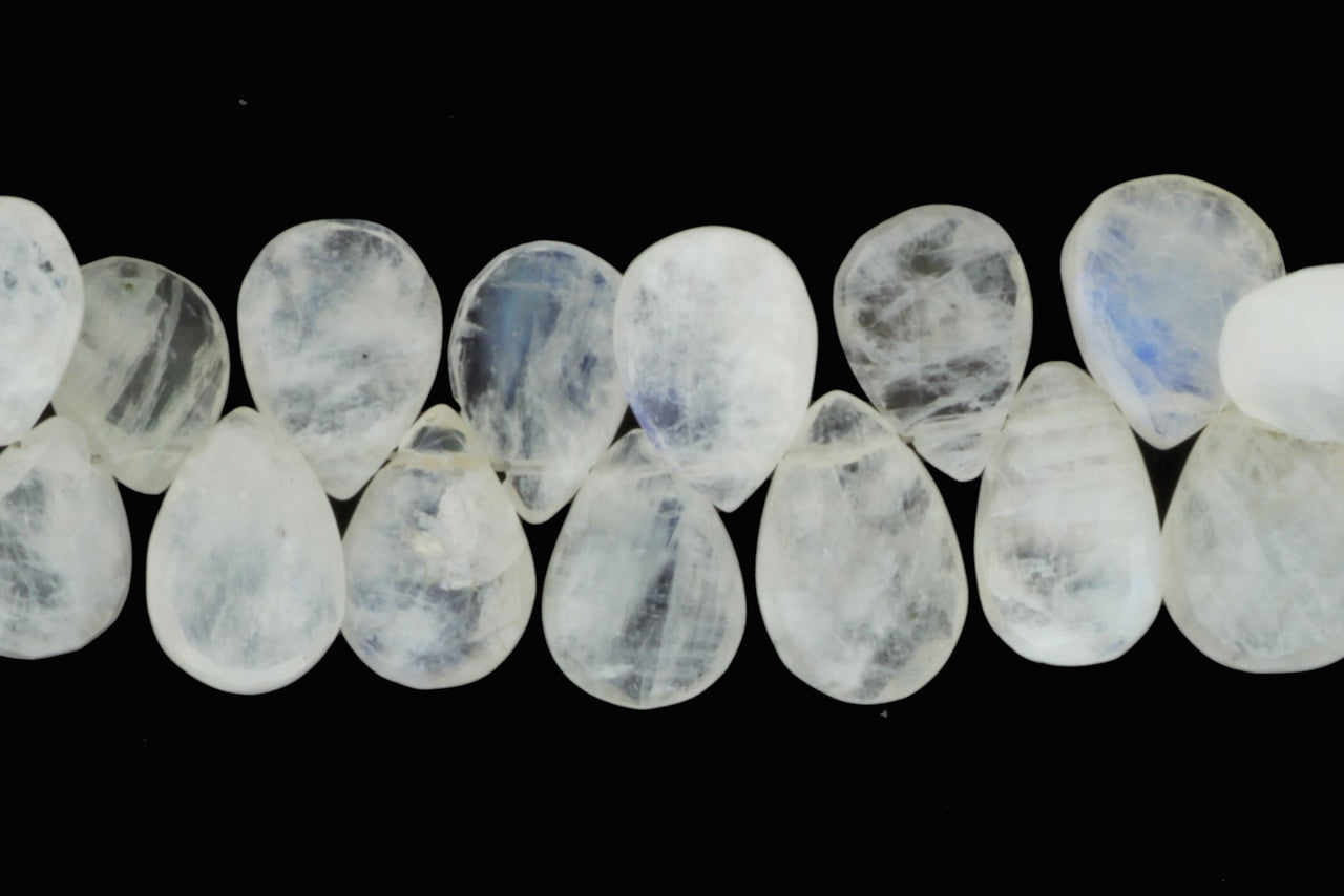Blue Rainbow Moonstone 12x8mm Faceted Pear Shaped Briolettes