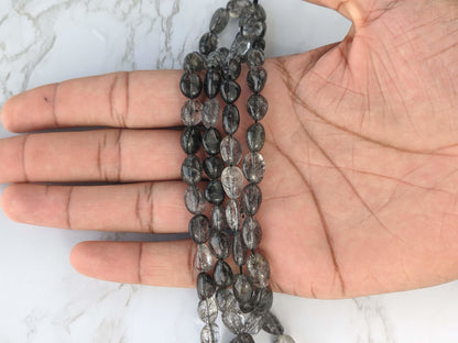 Black Tourmalinated Quartz 10x8mm Smooth Nuggets