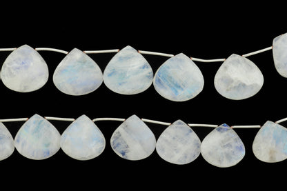 Blue Rainbow Moonstone 15mm Faceted Heart Shaped Briolettes