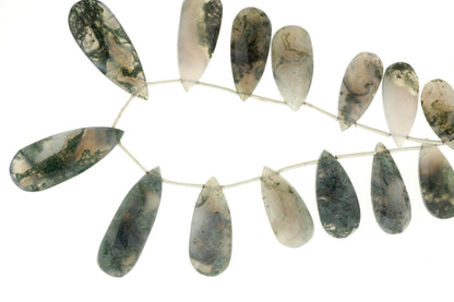 Green Moss Agate 20x10mm Faceted Pear Shaped Briolettes