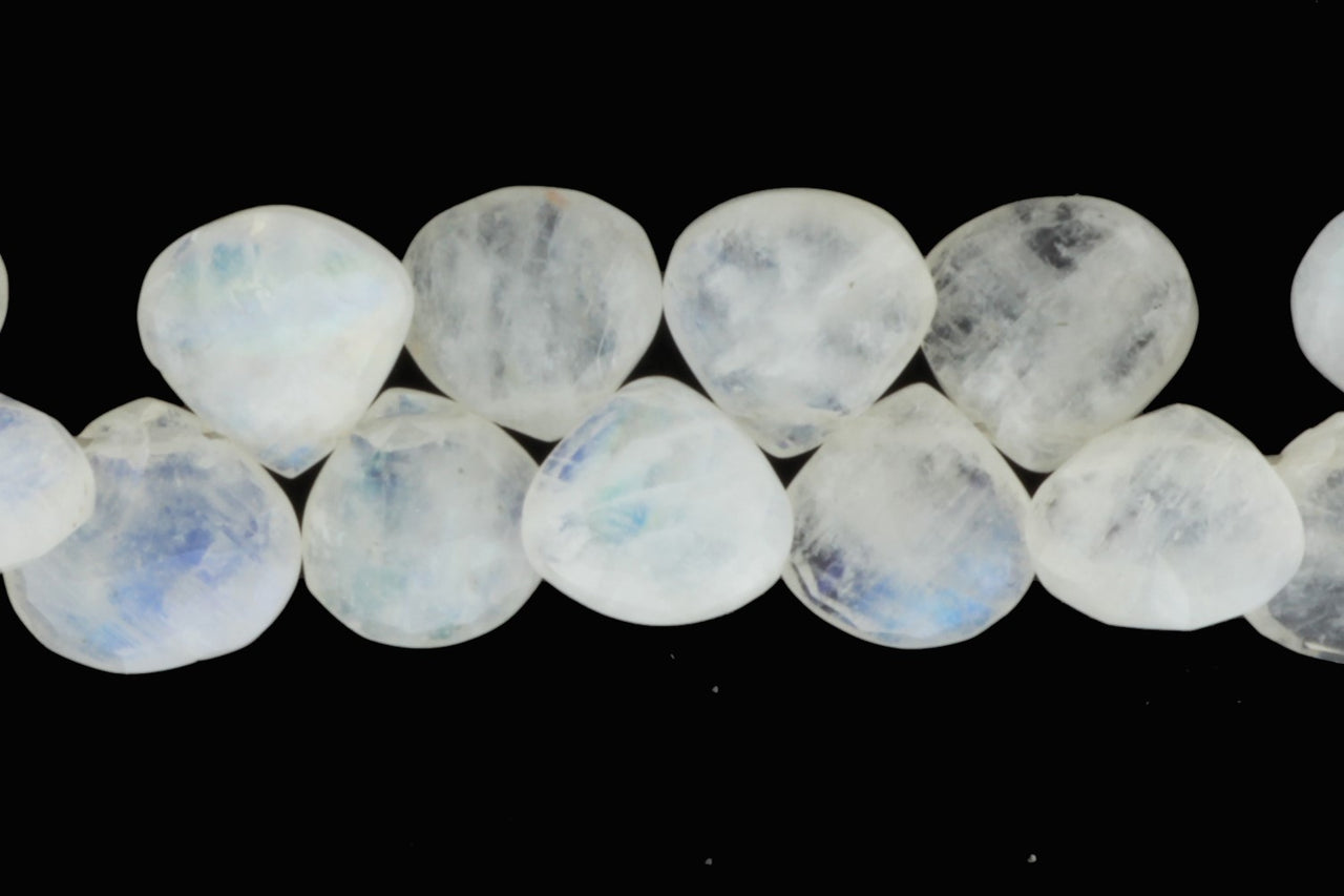 Blue Rainbow Moonstone 11mm Faceted Heart Shaped Briolettes