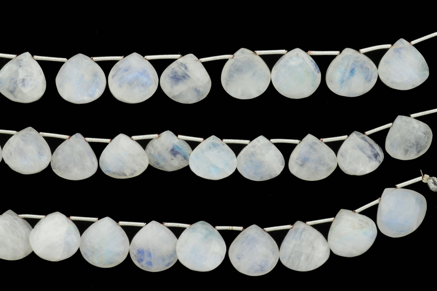 Blue Rainbow Moonstone 11mm Faceted Heart Shaped Briolettes