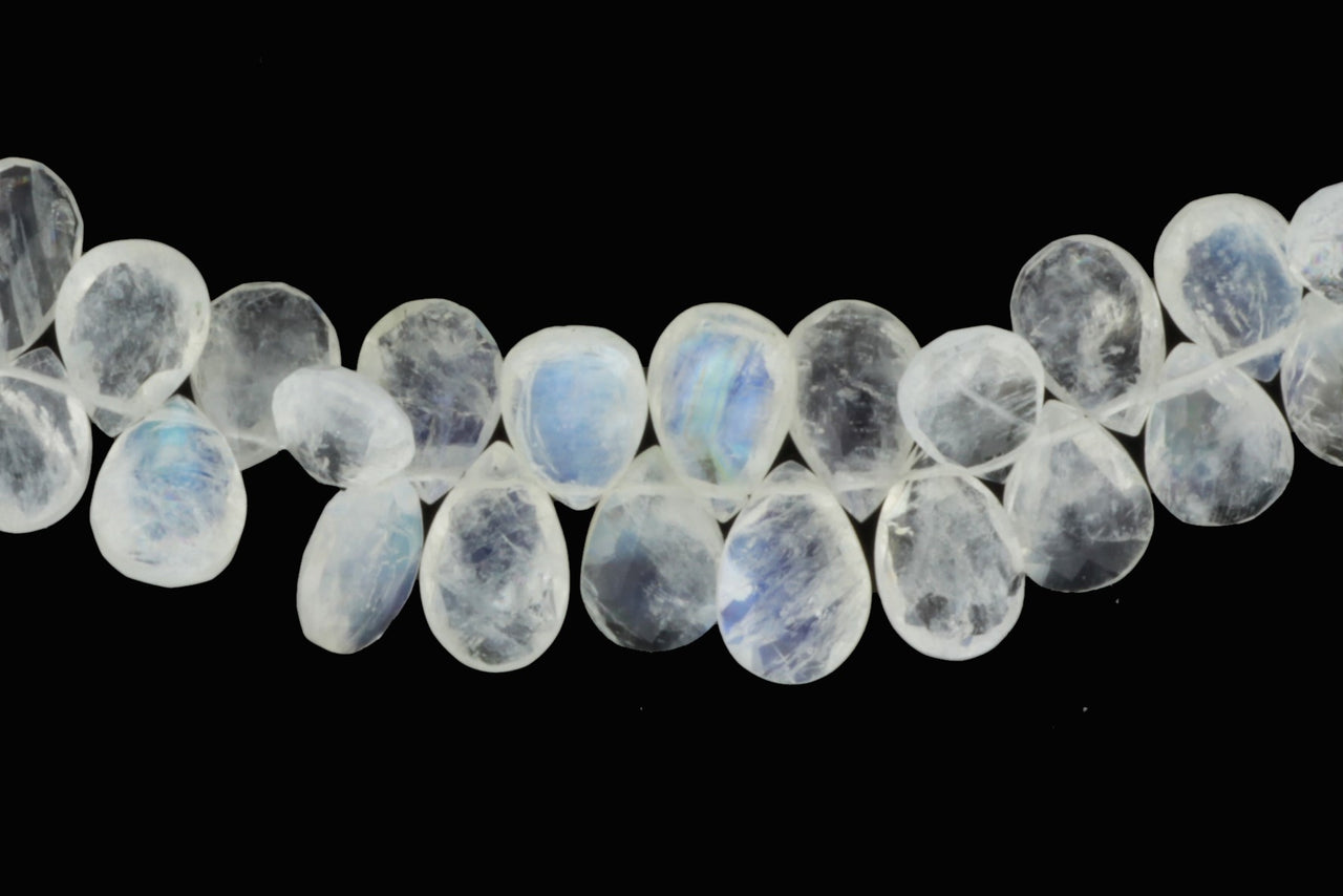 Blue Rainbow Moonstone 11x6mm Faceted Pear Shaped Briolettes