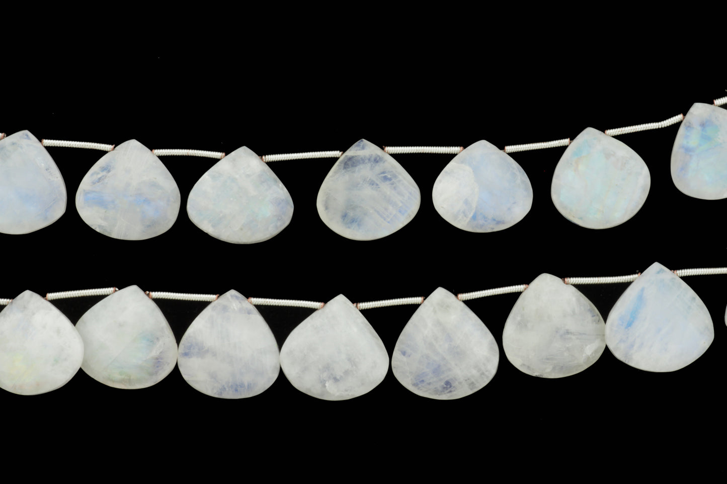 Blue Rainbow Moonstone 15mm Faceted Heart Shaped Briolettes