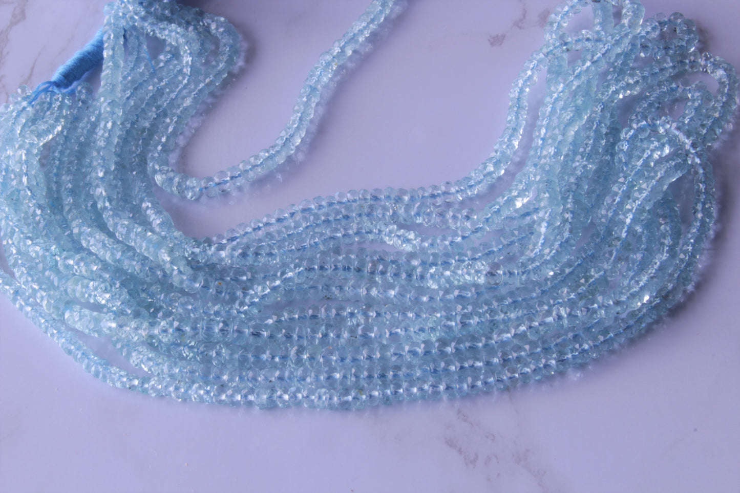 Blue Aquamarine 3.5mm Faceted Rondelles
