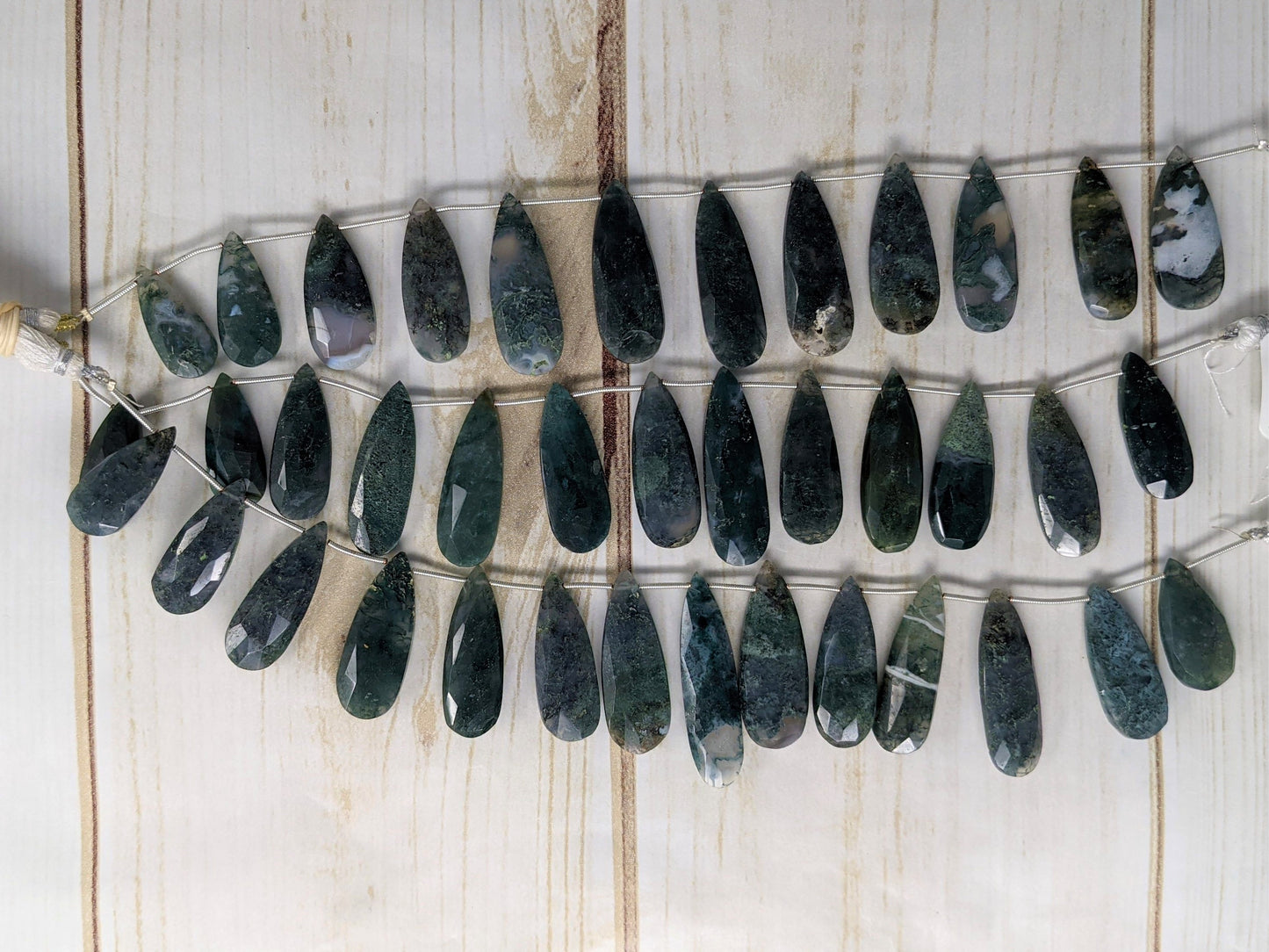 Green Moss Agate 25x12mm Faceted Pear Shaped Briolettes