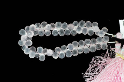 Pink Rose Quartz 8x6mm Faceted Teardrop Briolettes