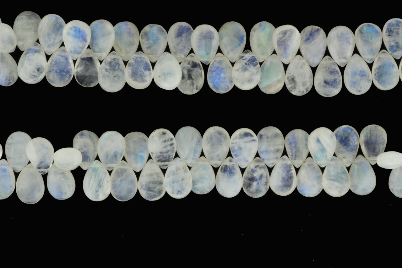 Blue Rainbow Moonstone 12x8mm Smooth Pear Shaped Briolettes