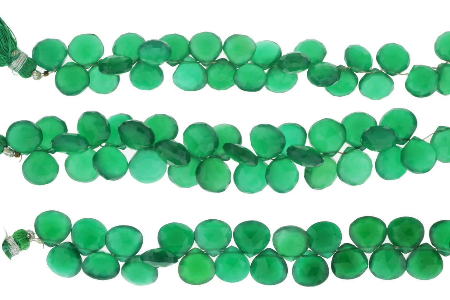 Green Onyx 9mm Faceted Heart Shaped Briolettes