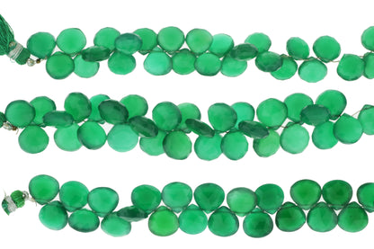 Green Onyx 9mm Faceted Heart Shaped Briolettes