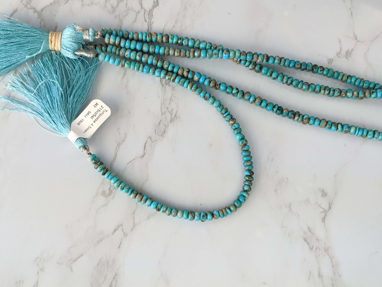 Natural Blue and Black Turquoise 4.5mm Smooth Rondelles