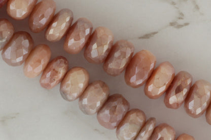 Coated Peach Moonstone 10mm Faceted Rondelles