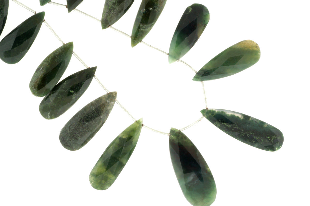 Green Moss Agate 25x11mm Faceted Pear Shaped Briolettes