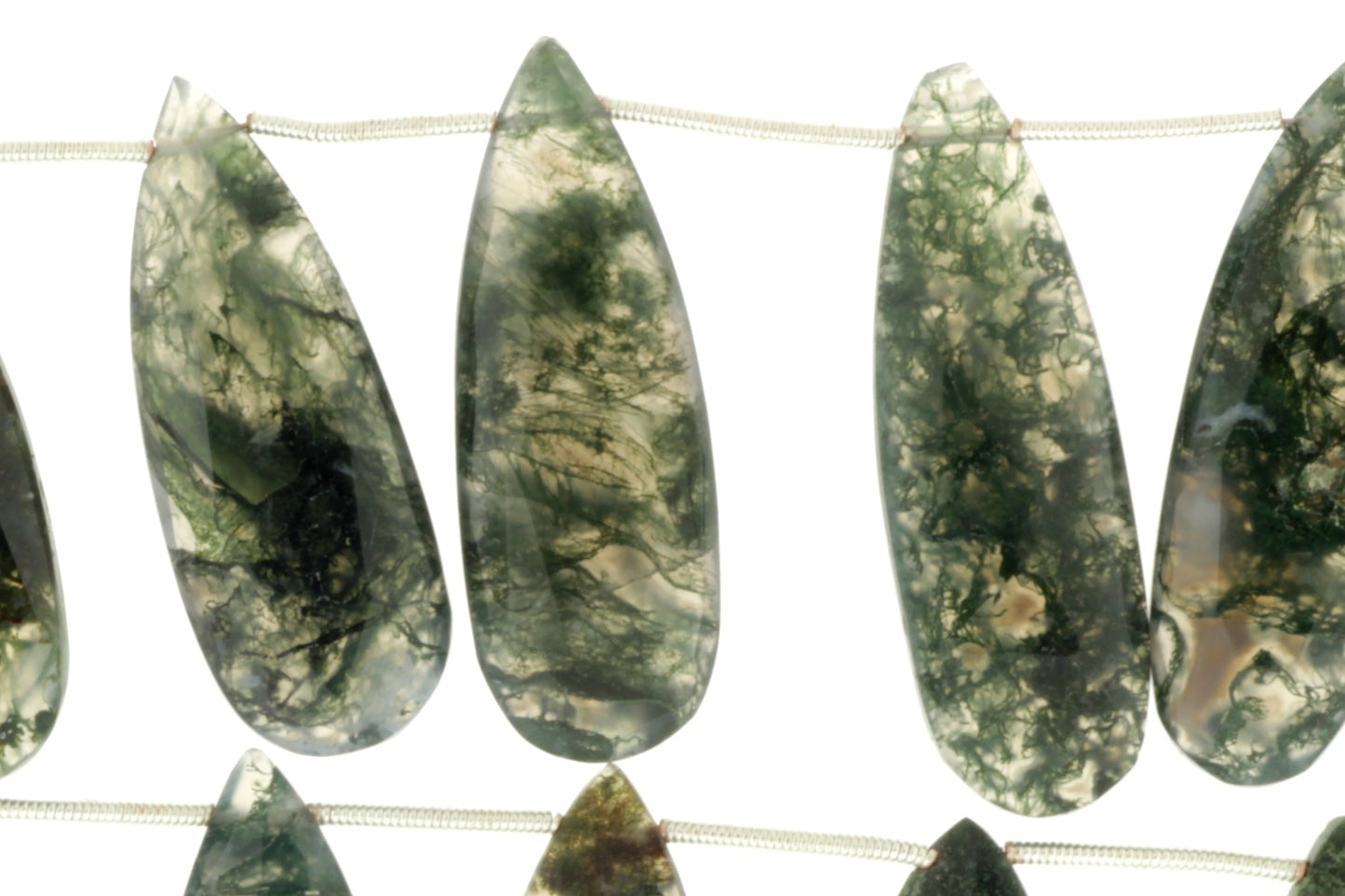 Green Moss Agate 20x10mm Faceted Pear Shaped Briolettes