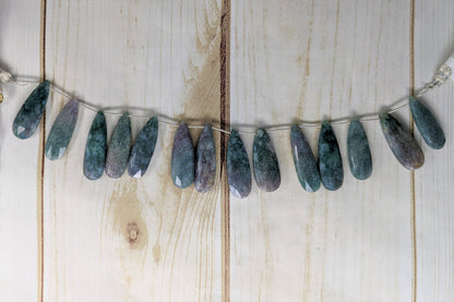 Green and Red Ruby Zoisite 30x10mm Faceted Pear Shaped Briolettes